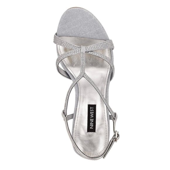 NINE WEST ULLIY Women's Strappy Dress Sandals Silver Rhinestones Size 9 - Picture 5 of 7